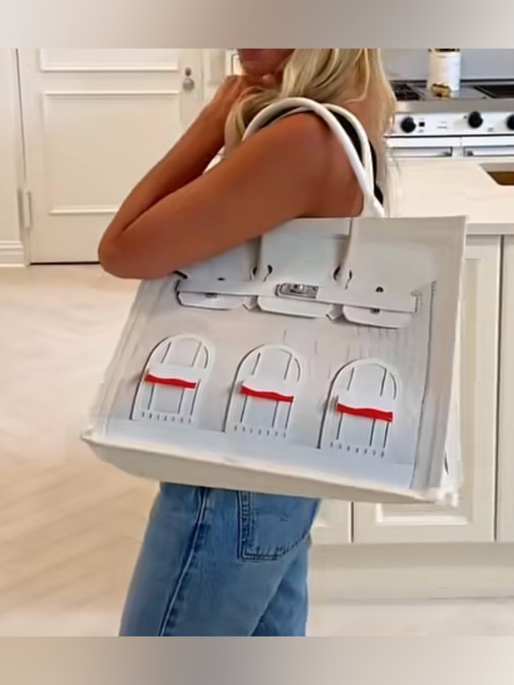 White Tote Bag with Red Accent Details